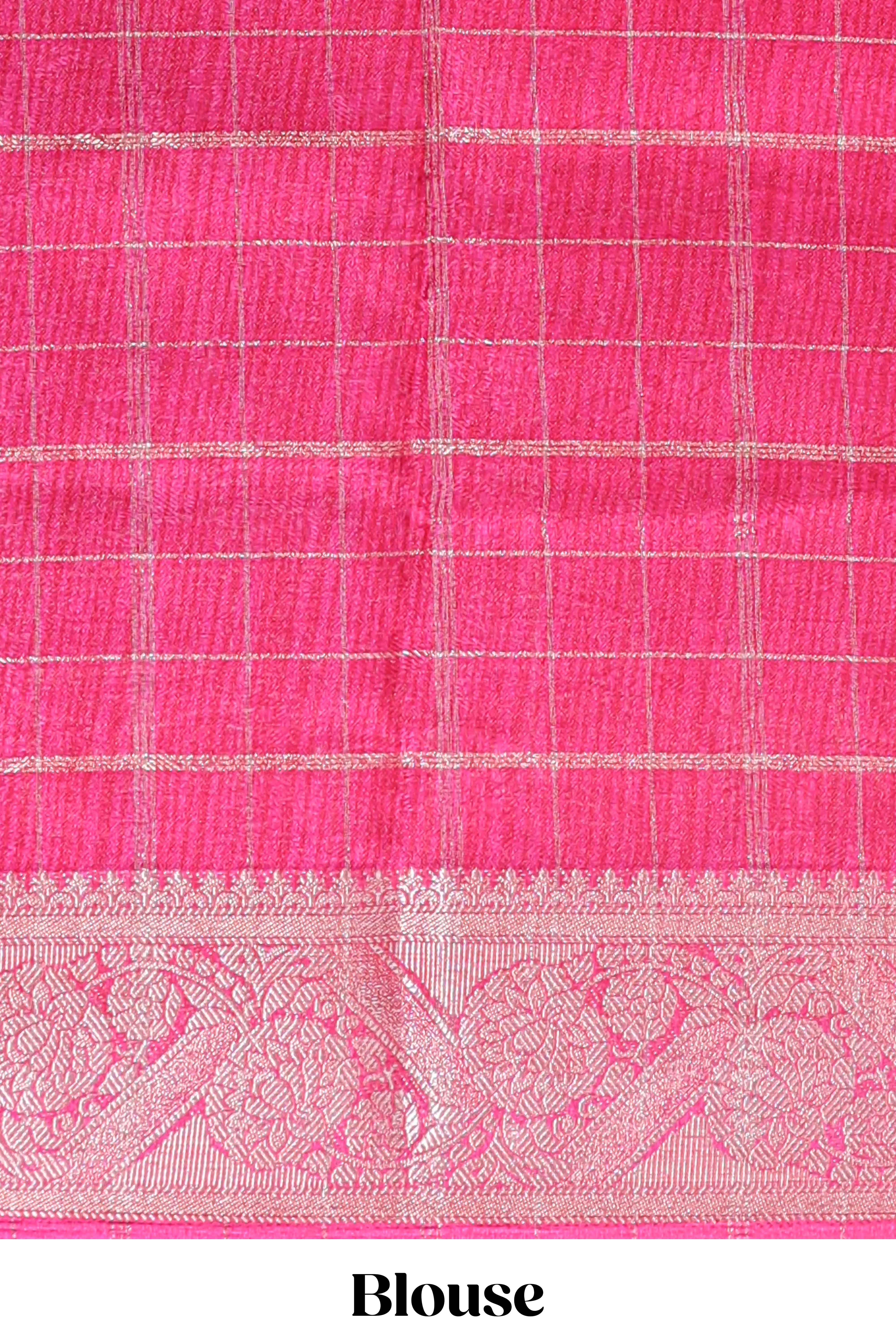 Green checked dola silk saree with contrast zari border and blouse
