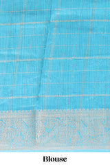 Yellow checked dola silk saree with contrast zari border and blouse