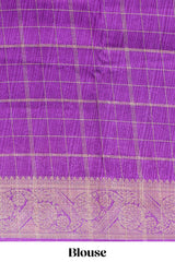 Blue checked dola silk saree with contrast zari border and blouse