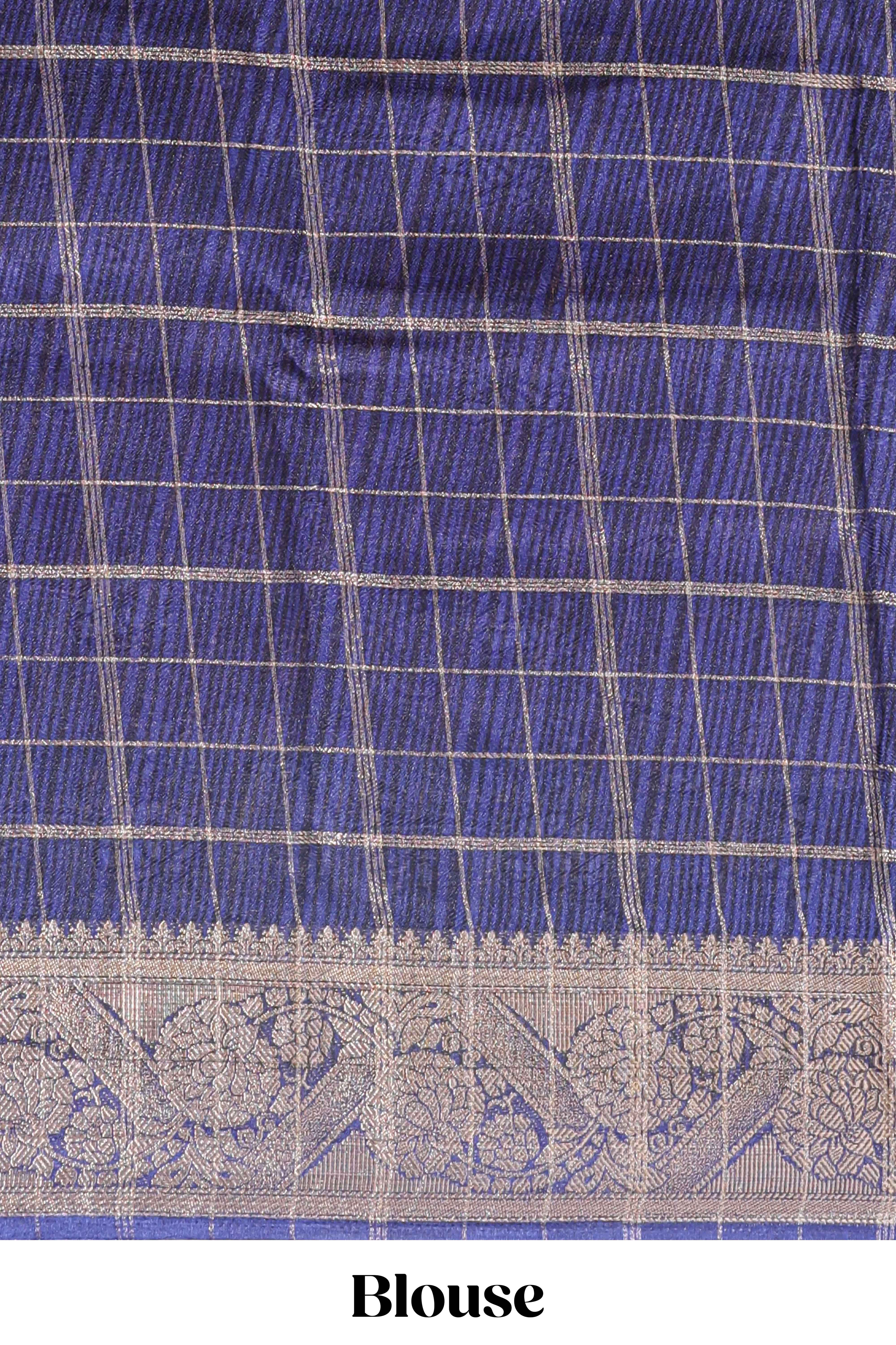 Pink checked dola silk saree with contrast zari border and blouse
