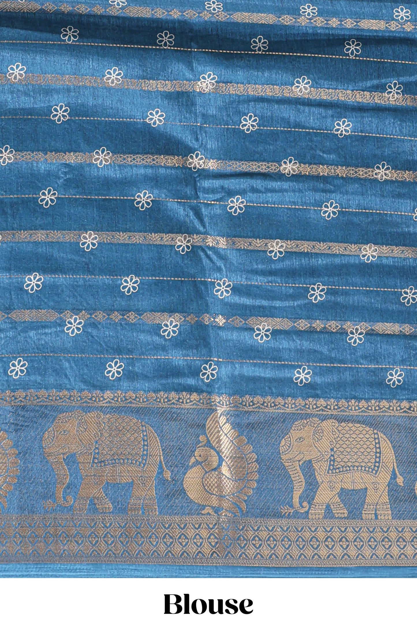 Midnight blue striped floral vine dola silk saree with self zari border and matching blouse