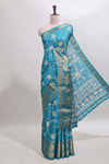 Midnight green striped floral vine dola silk saree with self zari border and matching blouse