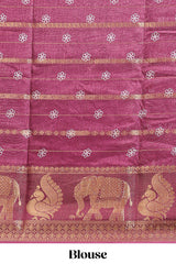 Maroon striped floral vine dola silk saree with self zari border and matching blouse