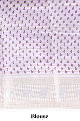 Violet zari striped dola silk saree withcontrast zari border and printed blouse