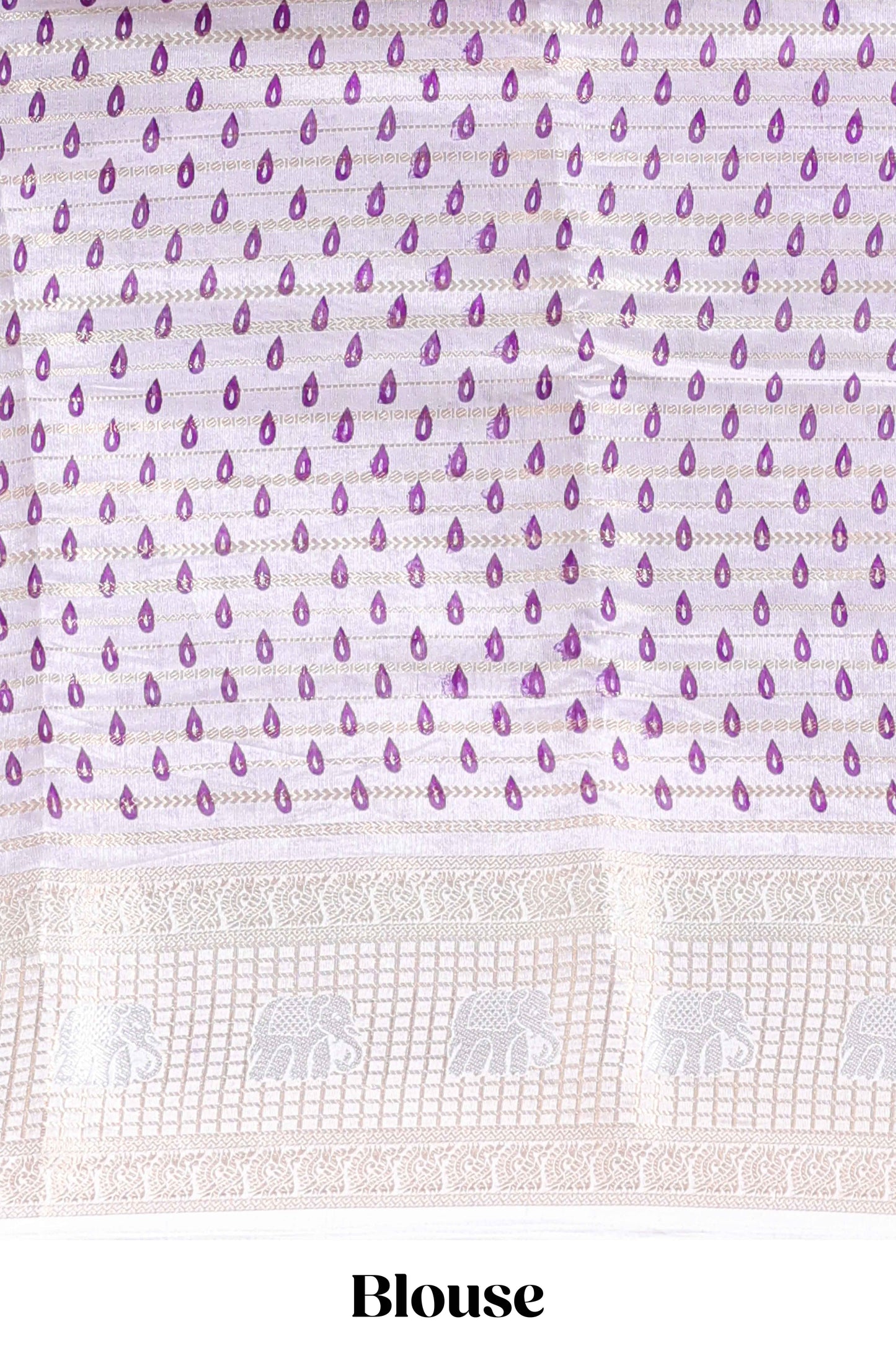 Violet zari striped dola silk saree with contrast zari border and printed blouse