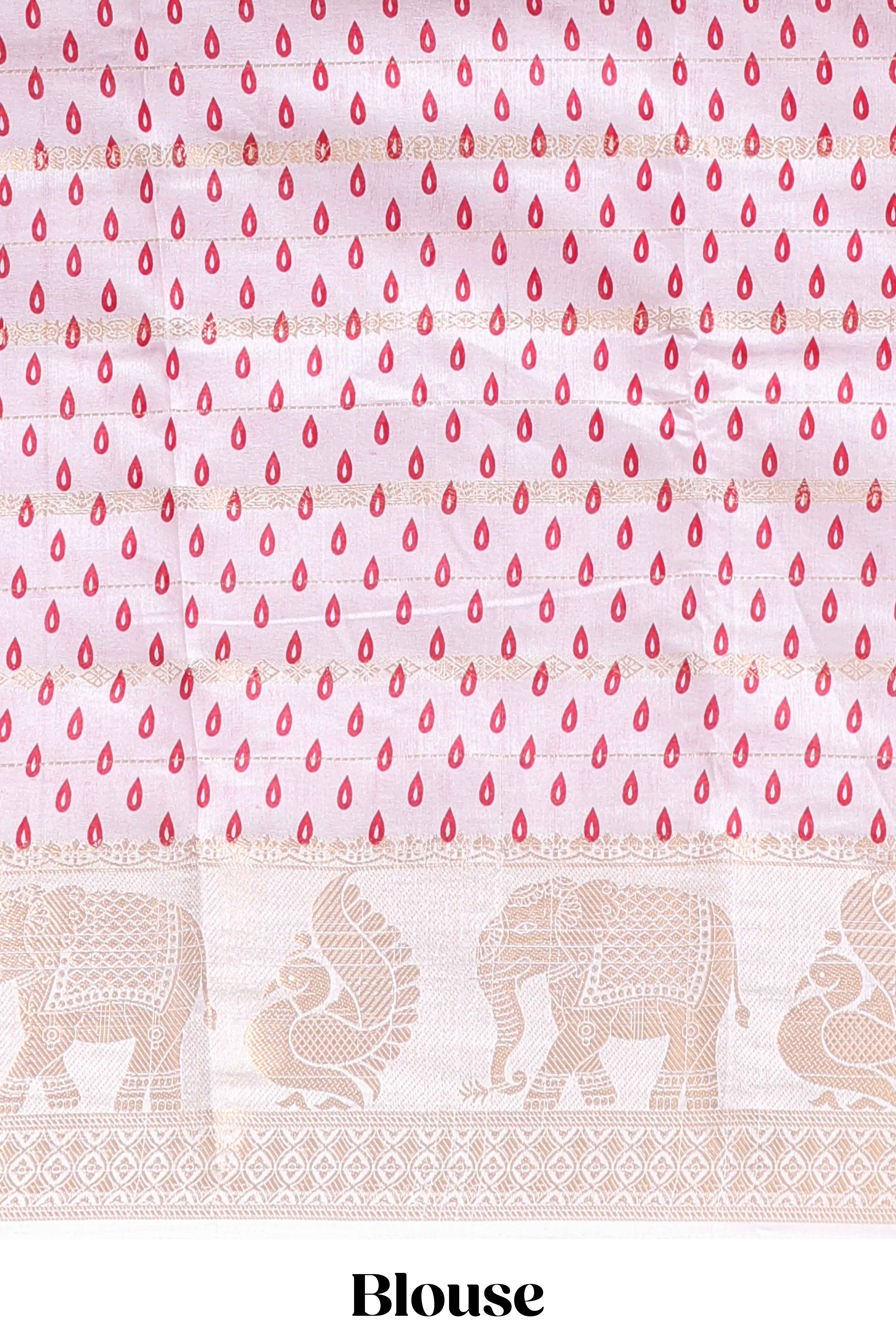 Pink striped dola silk saree with contrast zari border and kalamkari style pallu