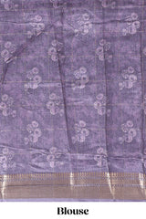 Lavender floral design dola silk saree with sellf zari border and matching blouse