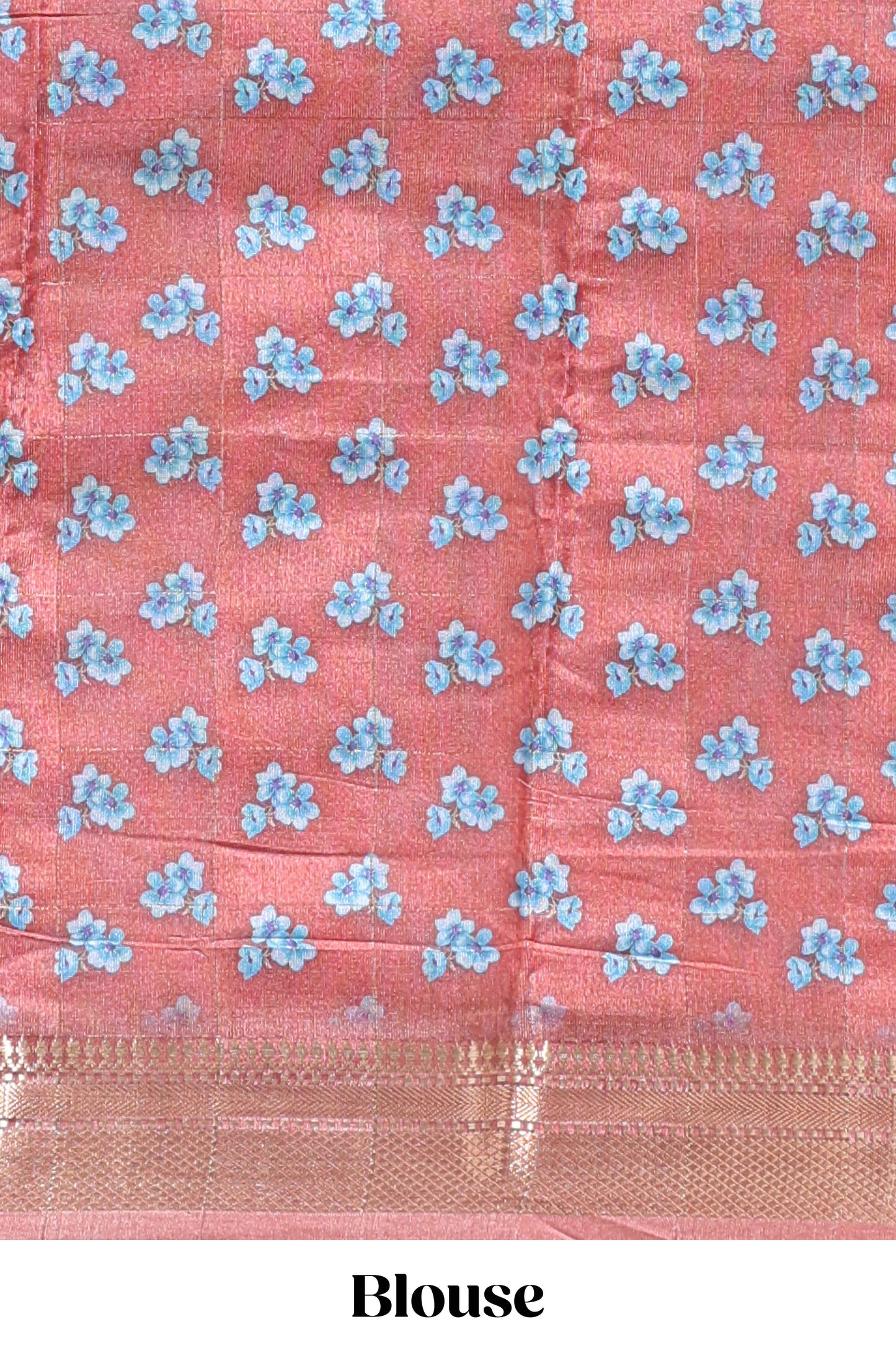 Peach floral design dola silk saree with sellf zari border and matching blouse