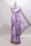 Lavender floral design dola silk saree with sellf zari border and matching blouse