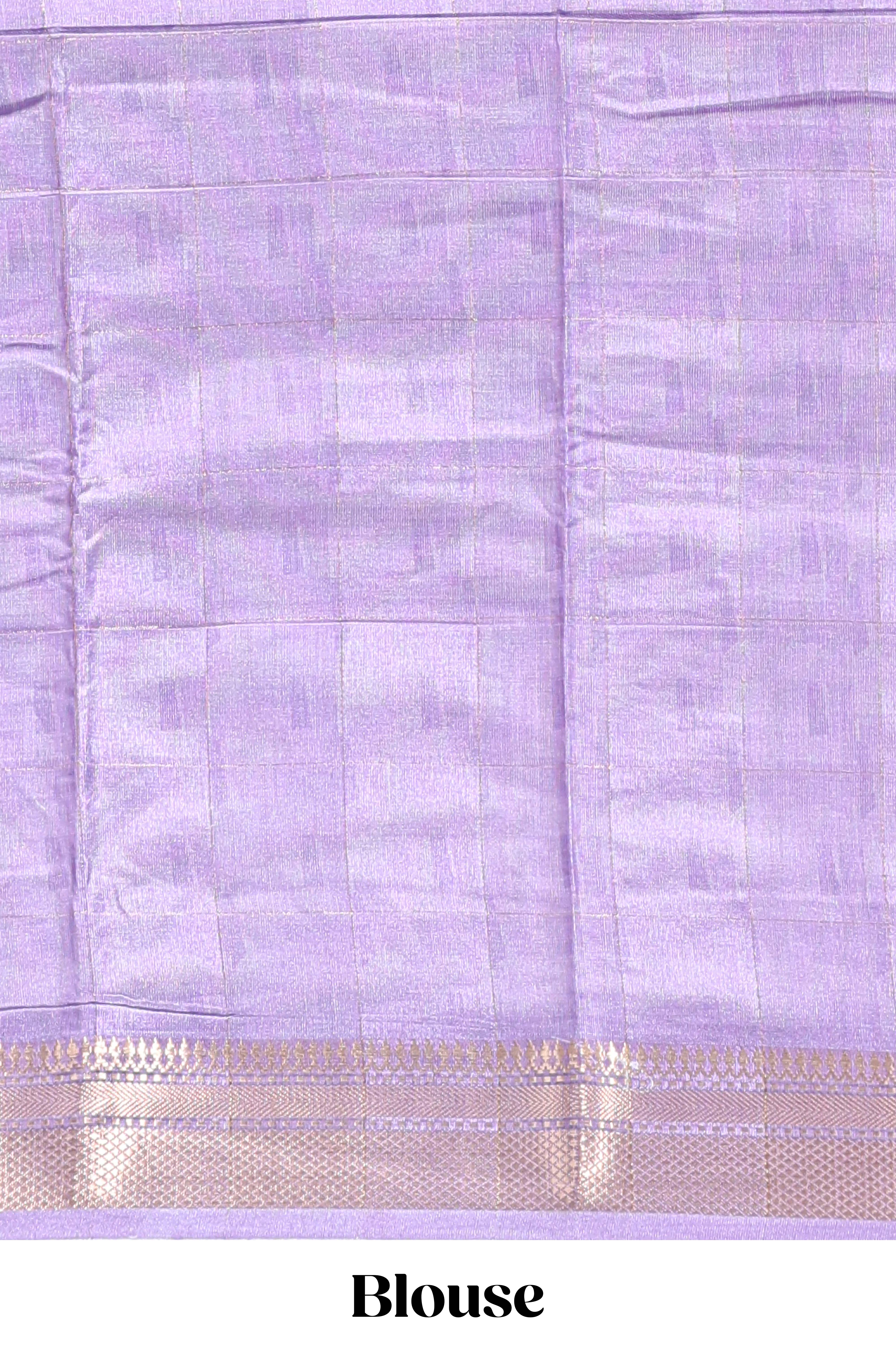 Lavender floral design dola silk saree with sellf zari border and matching blouse