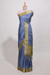 Blue dola silk saree with contrast coper gold zari border and contrast blouse