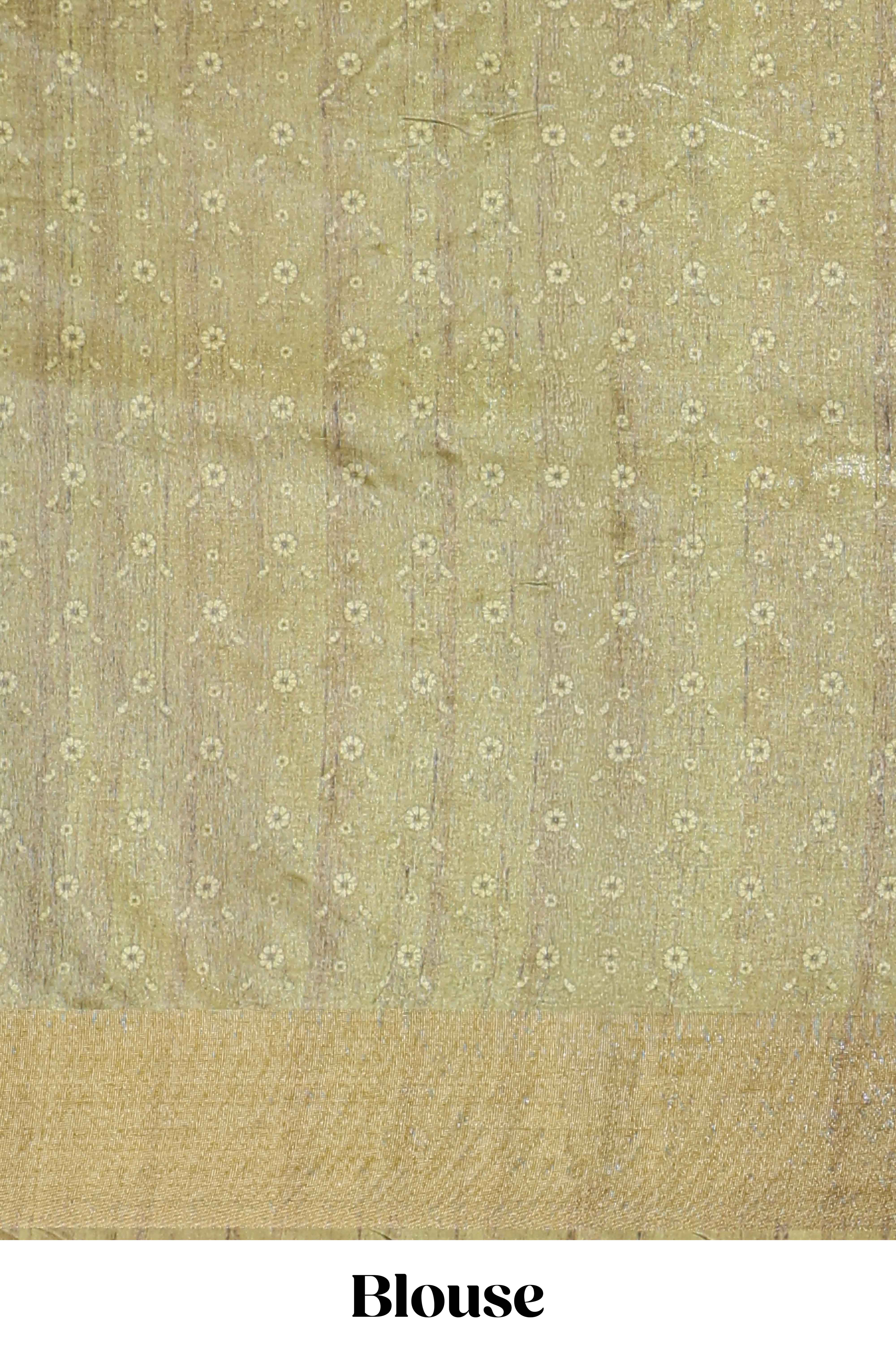 Blue dola silk saree with contrast coper gold zari border and contrast blouse
