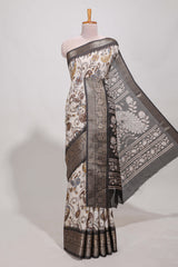 Dola silk saree all overcrepe floral printeddesign with copper zari border and pallu