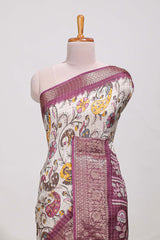 Dola silk saree all overcrepe floral printeddesign with copper zari border and pallu