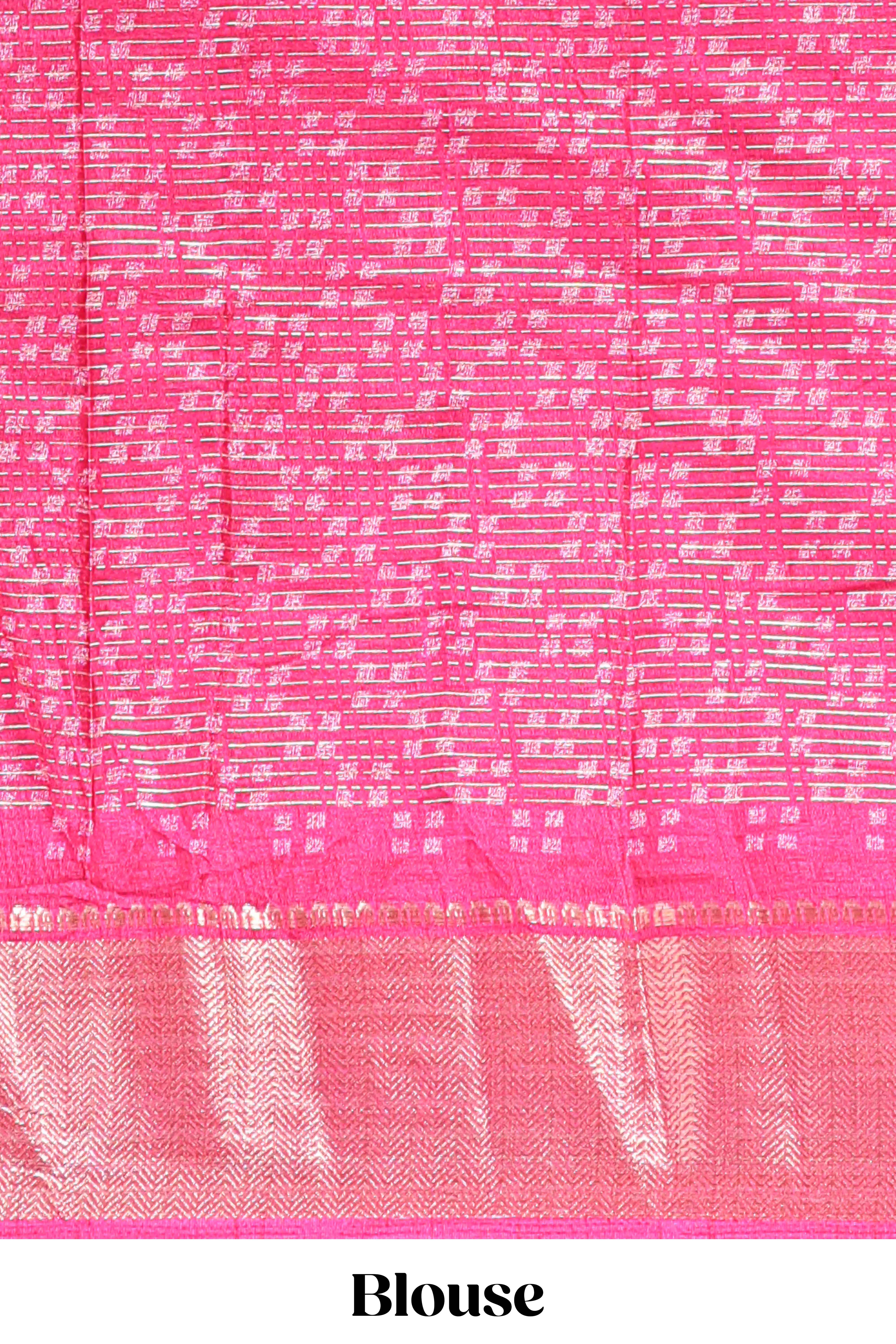 Green Dola silk saree all overzari workdesign with contrast zig zag border and contrast kalmkari printed pallu