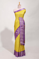 Dola silk saree all overzari workdesign with contrast zig zag border and contrast kalmkari printed pallu
