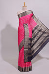 Pink zari striped dola silk saree with contrast zari border and striped pallu
