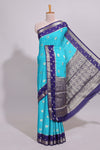 Blue striped bird zari butta dola silk saree with contrast zari border and blouse