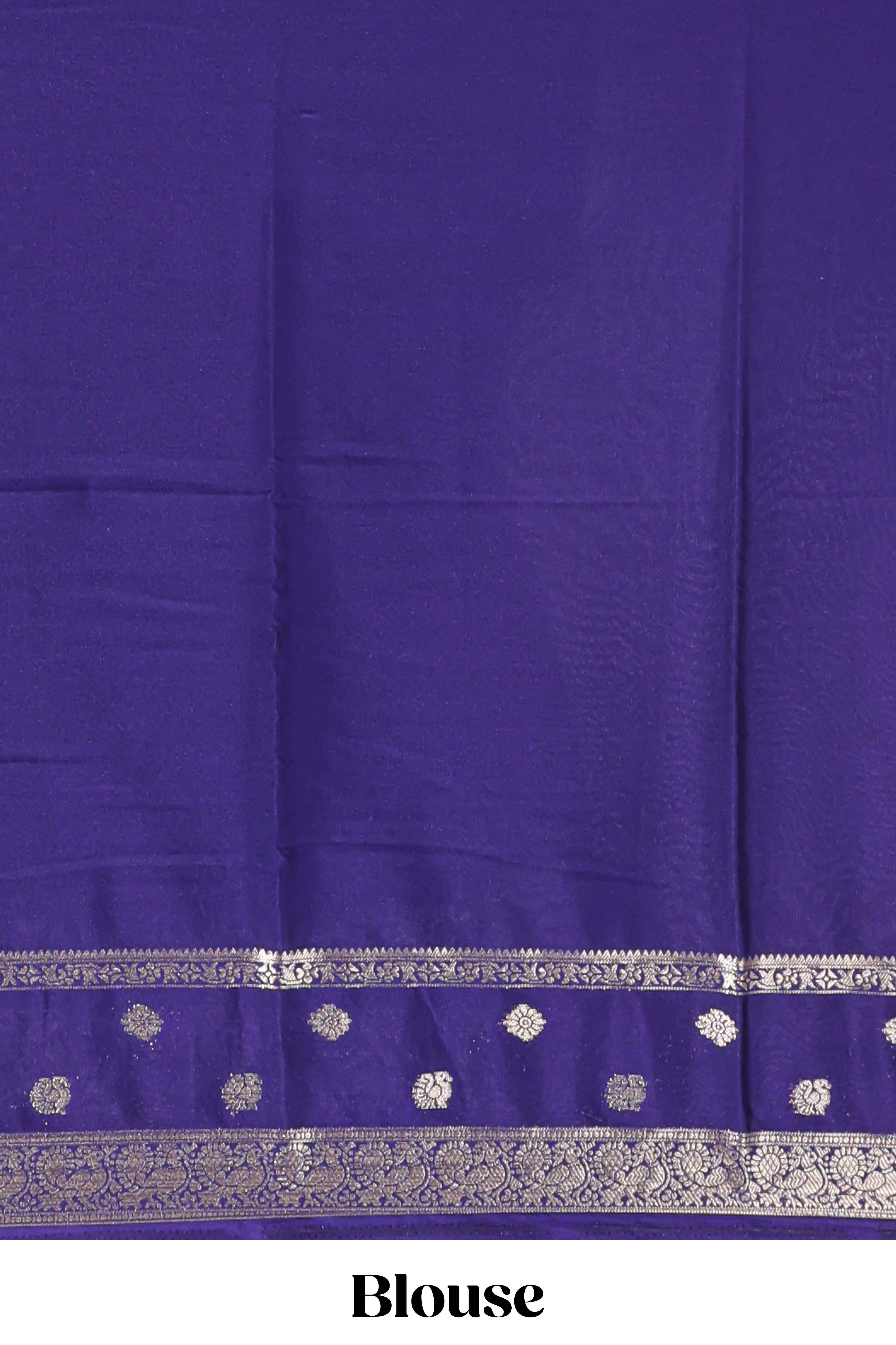 Blue striped bird zari butta dola silk saree with contrast zari border and blouse