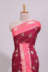 Maroon striped bird zari butta dola silk saree with contrast zari border and blouse