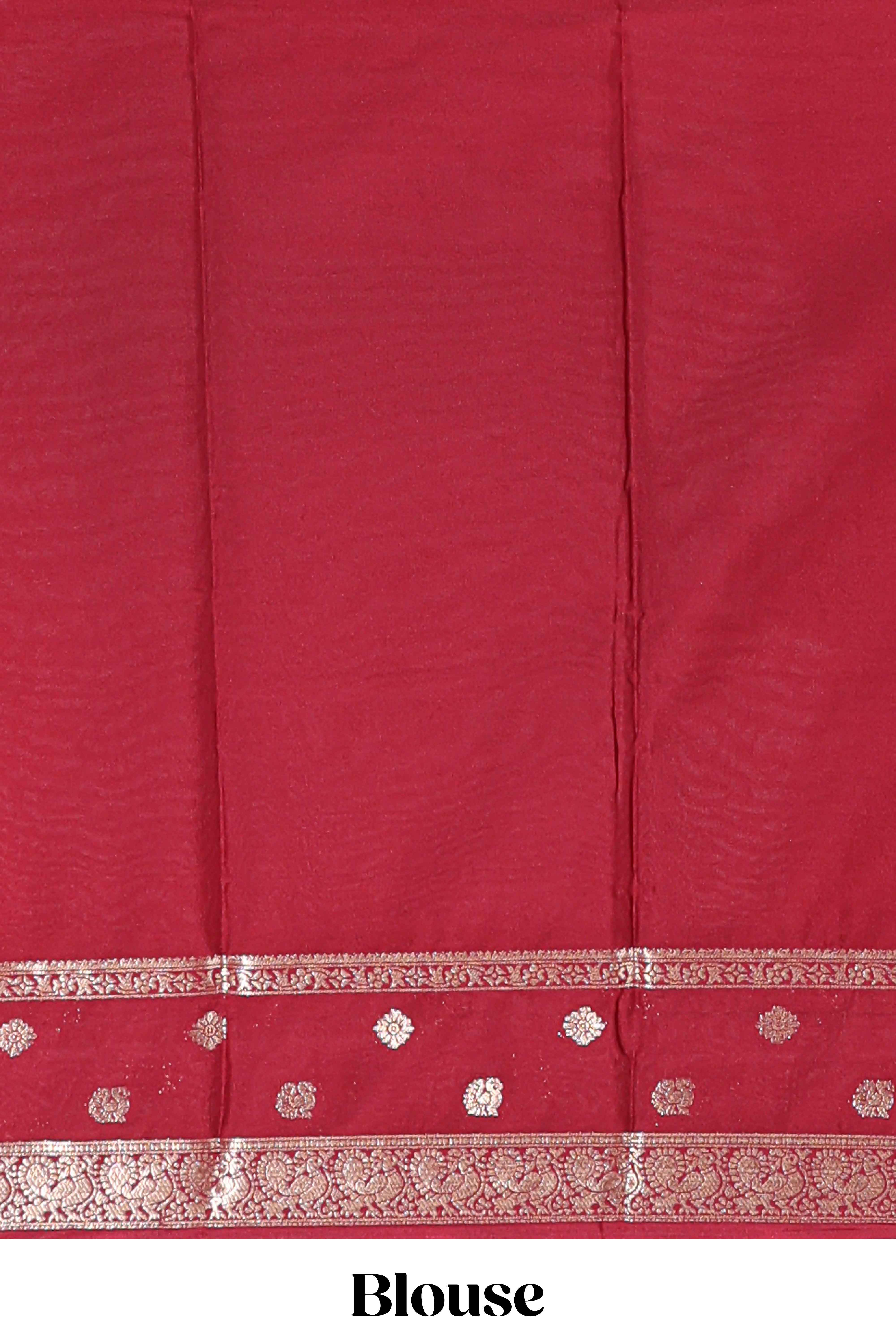 Orange striped bird zari butta dola silk saree with contrast zari border and blouse