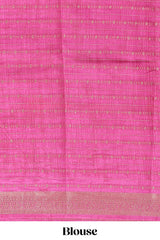 Peach zari striped dola silk saree with contrast zari border and floral printed pallu
