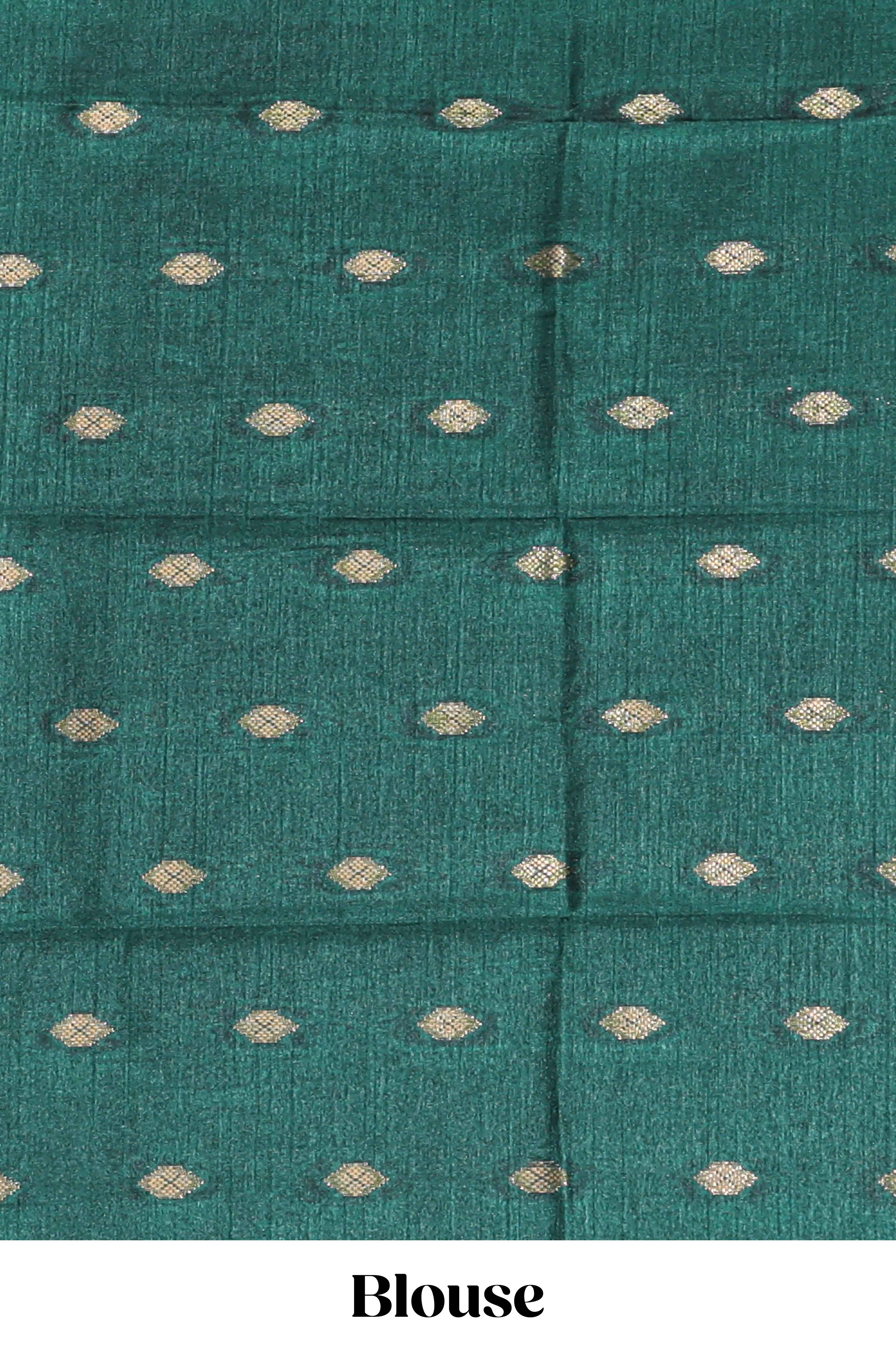 Pink zari striped motifs dola silk saree with contrast green border and zari motifs blouse