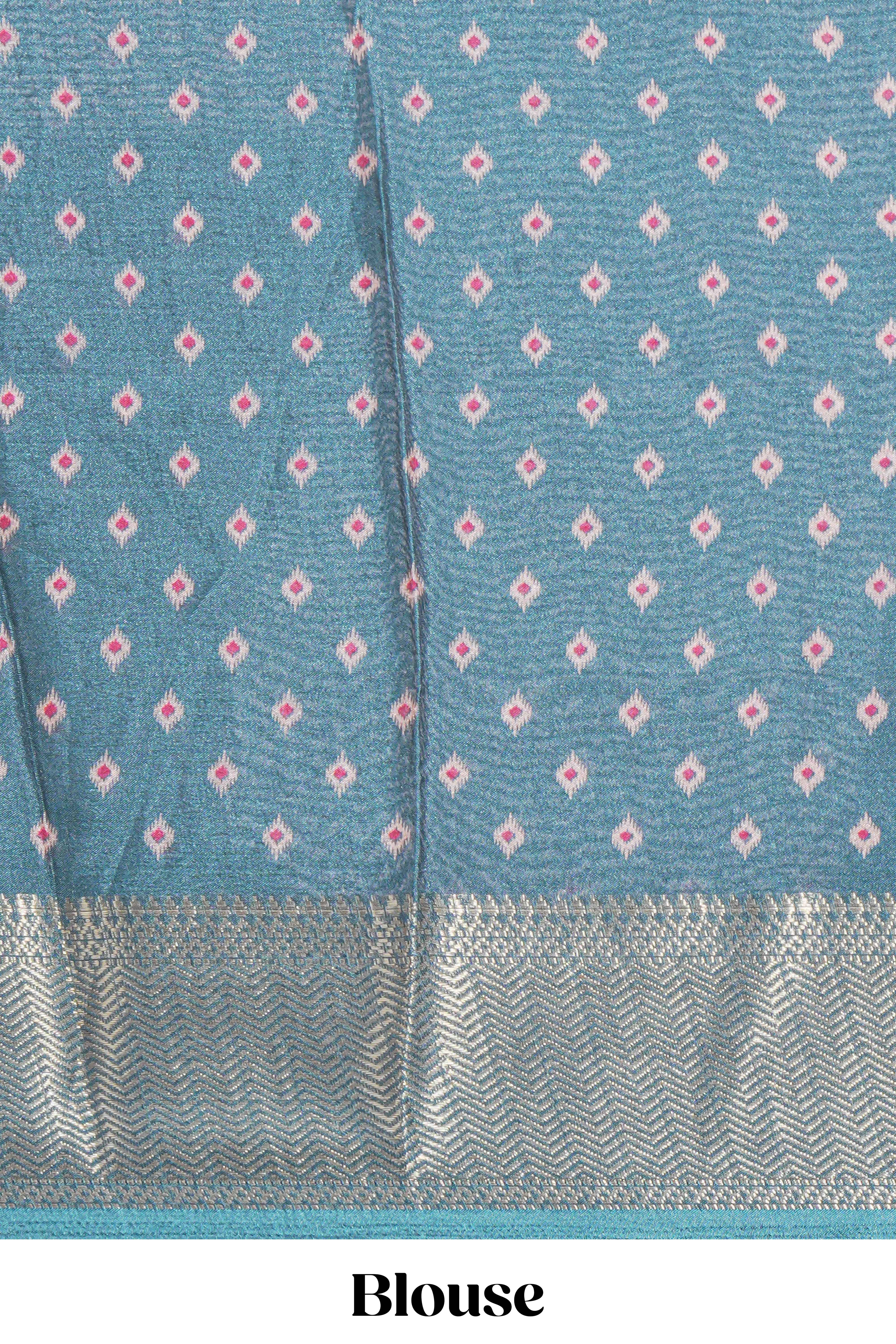 Peacock green zari butta dola silk saree with self zari border and matching zari motifs blouse