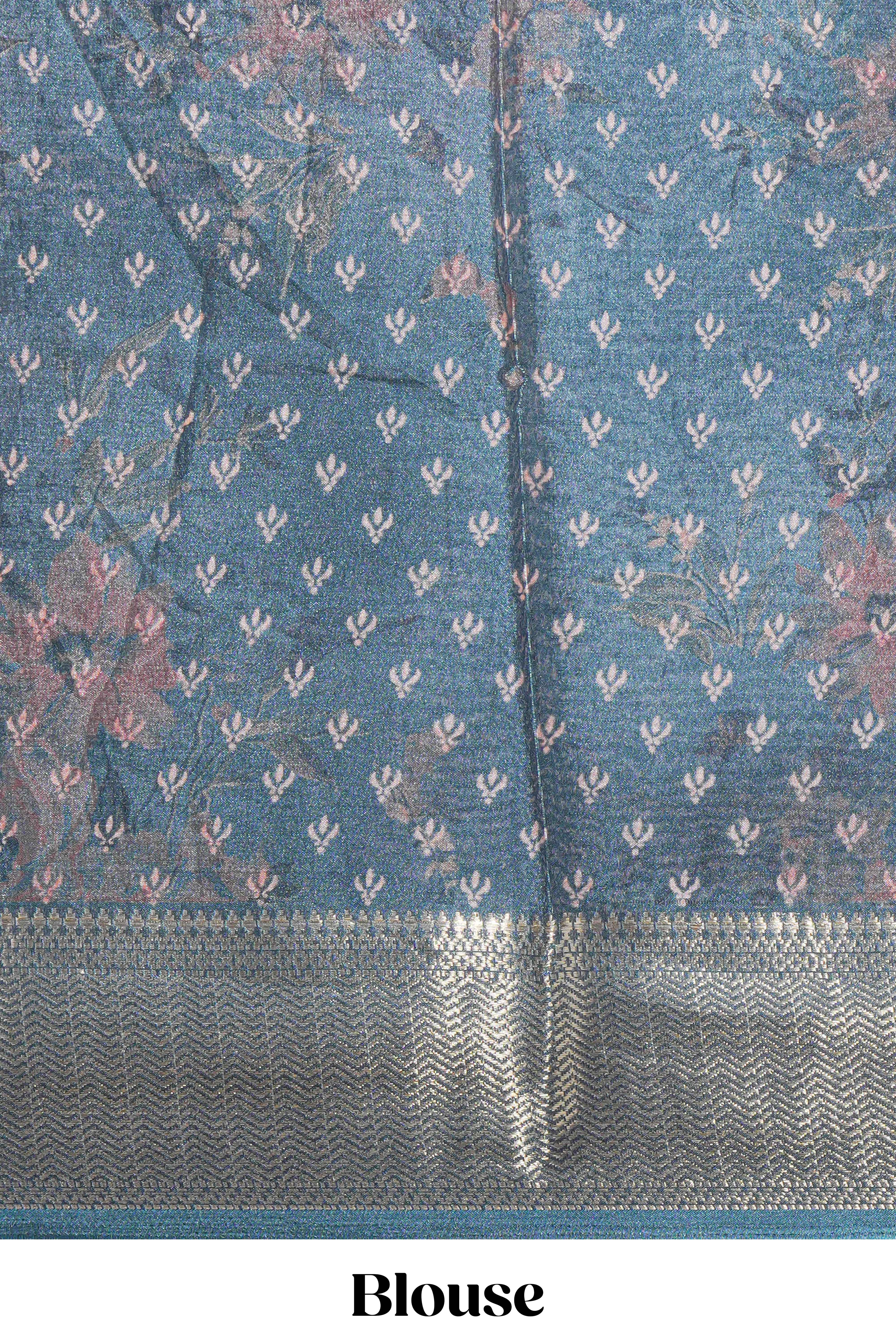 Pine green dola silk saree with all over butta self zari border and matching motifs blouse
