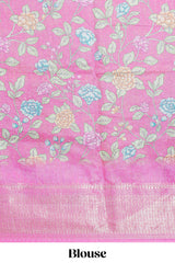 Steel Grey shade Striped saree with Contrast zari Border and floral design blouse