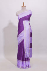 Purple striped dola Saree with contrast border and blouse
