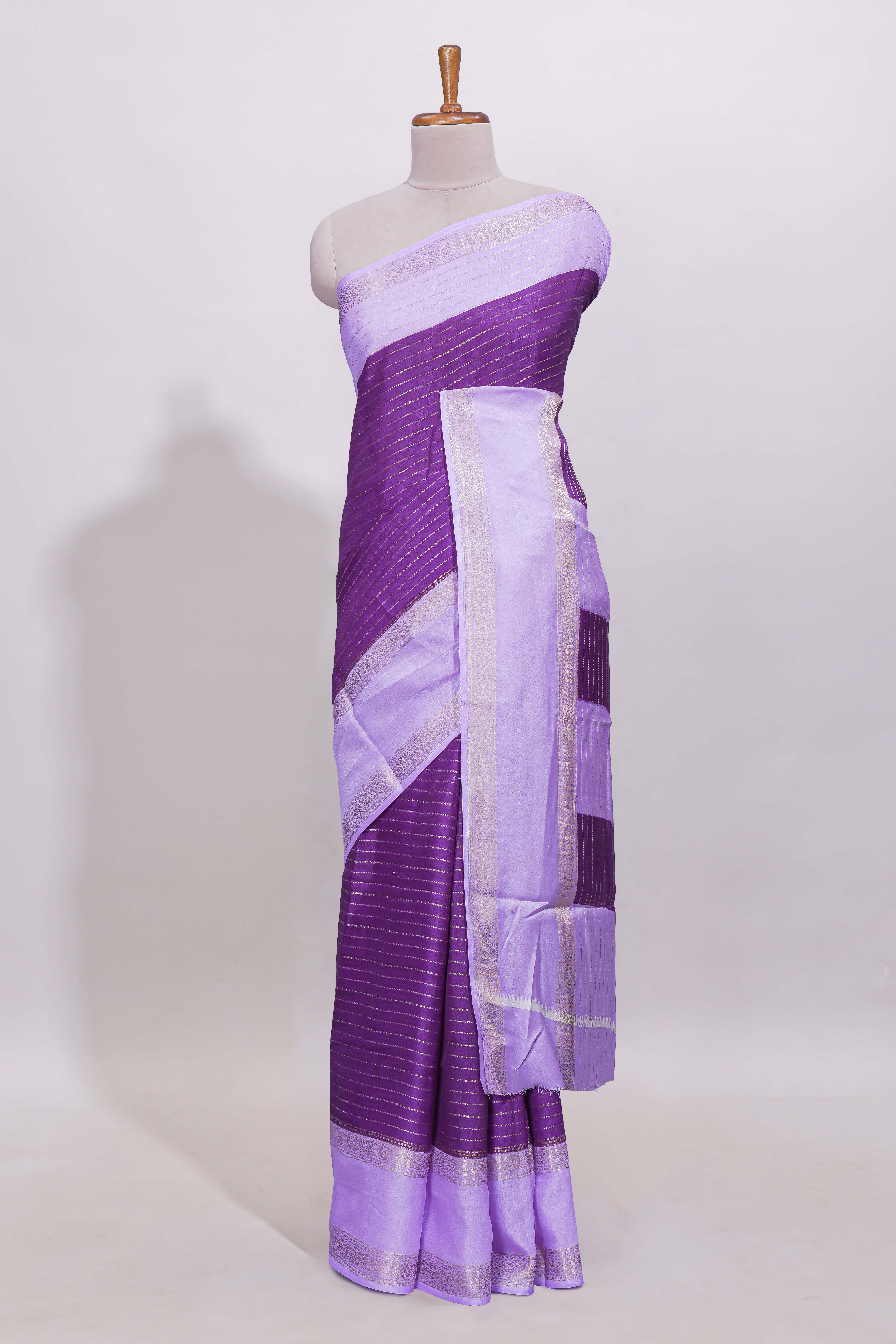 Purple striped dola Saree with contrast border and blouse
