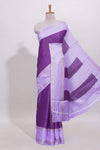 Purple striped dola Saree with contrast border and blouse