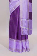 Purple striped dola Saree with contrast border and blouse