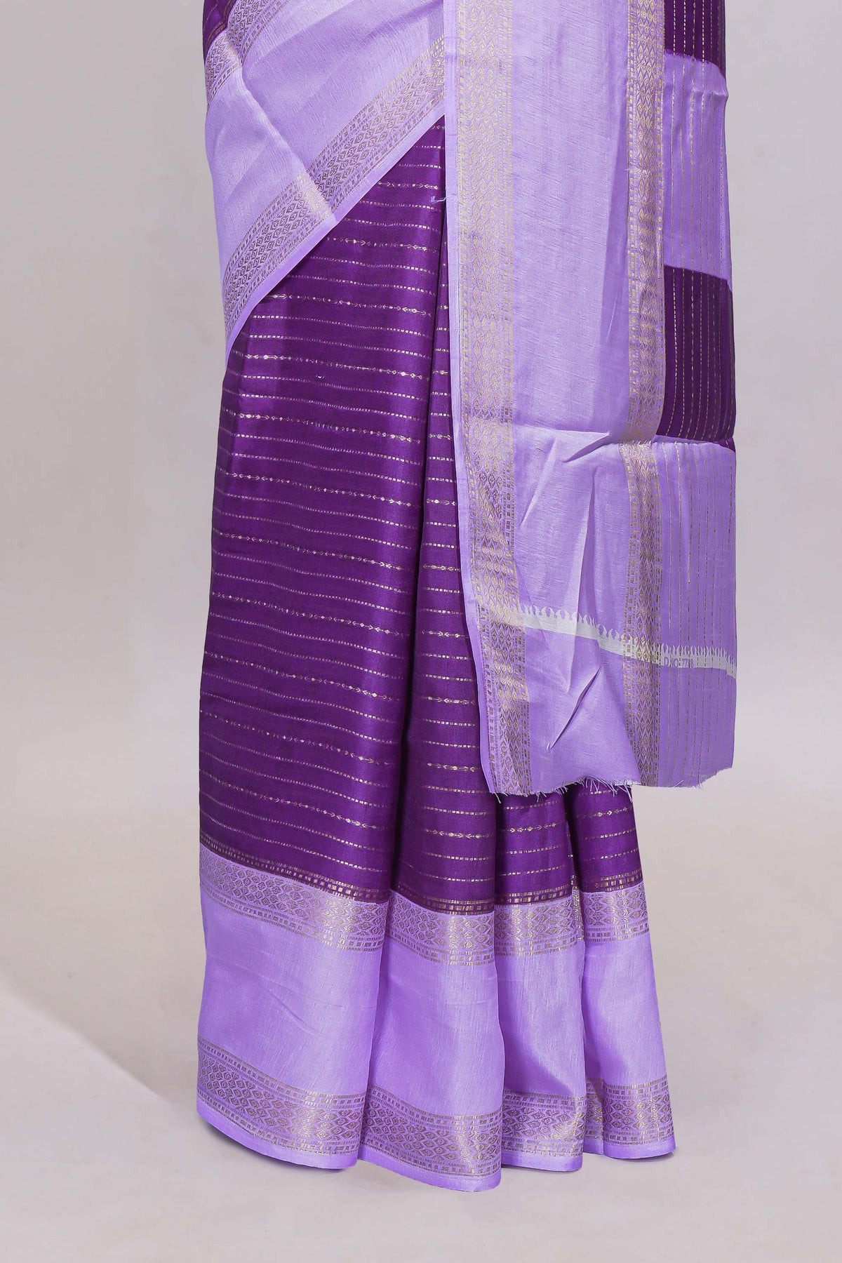 Purple striped dola Saree with contrast border and blouse