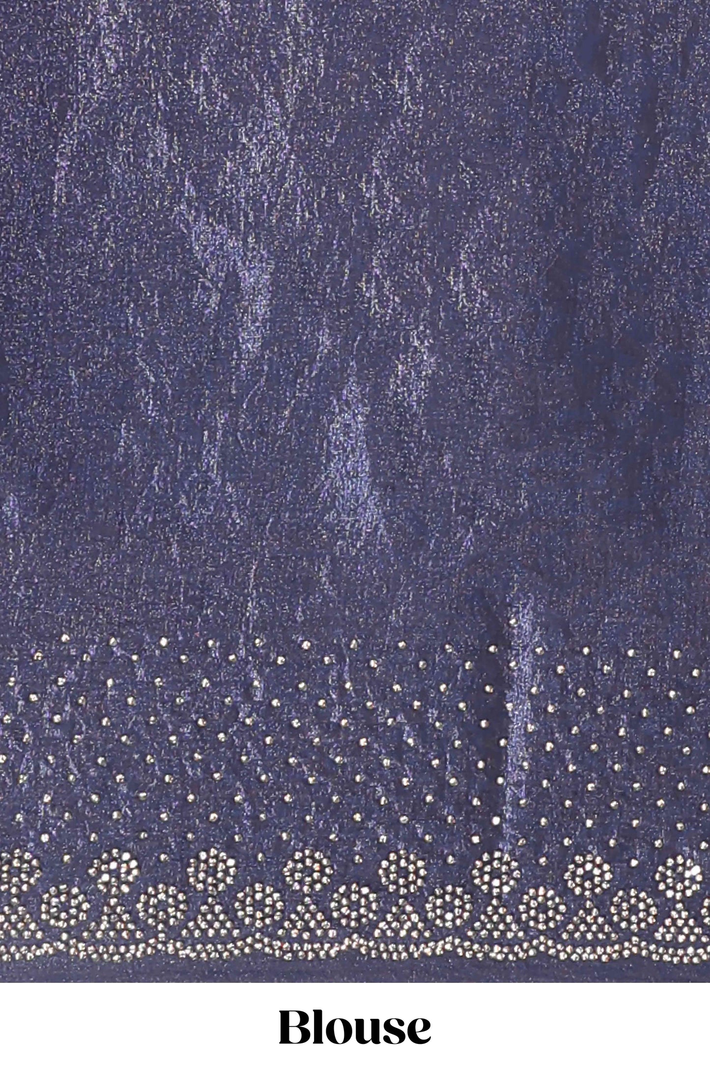 Dual tone navy blue & silver designer saree with floral motifs, stone work & scallop border