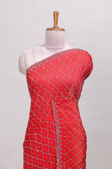 Pink geometric stone work designer saree with self scallop border and matching blouse