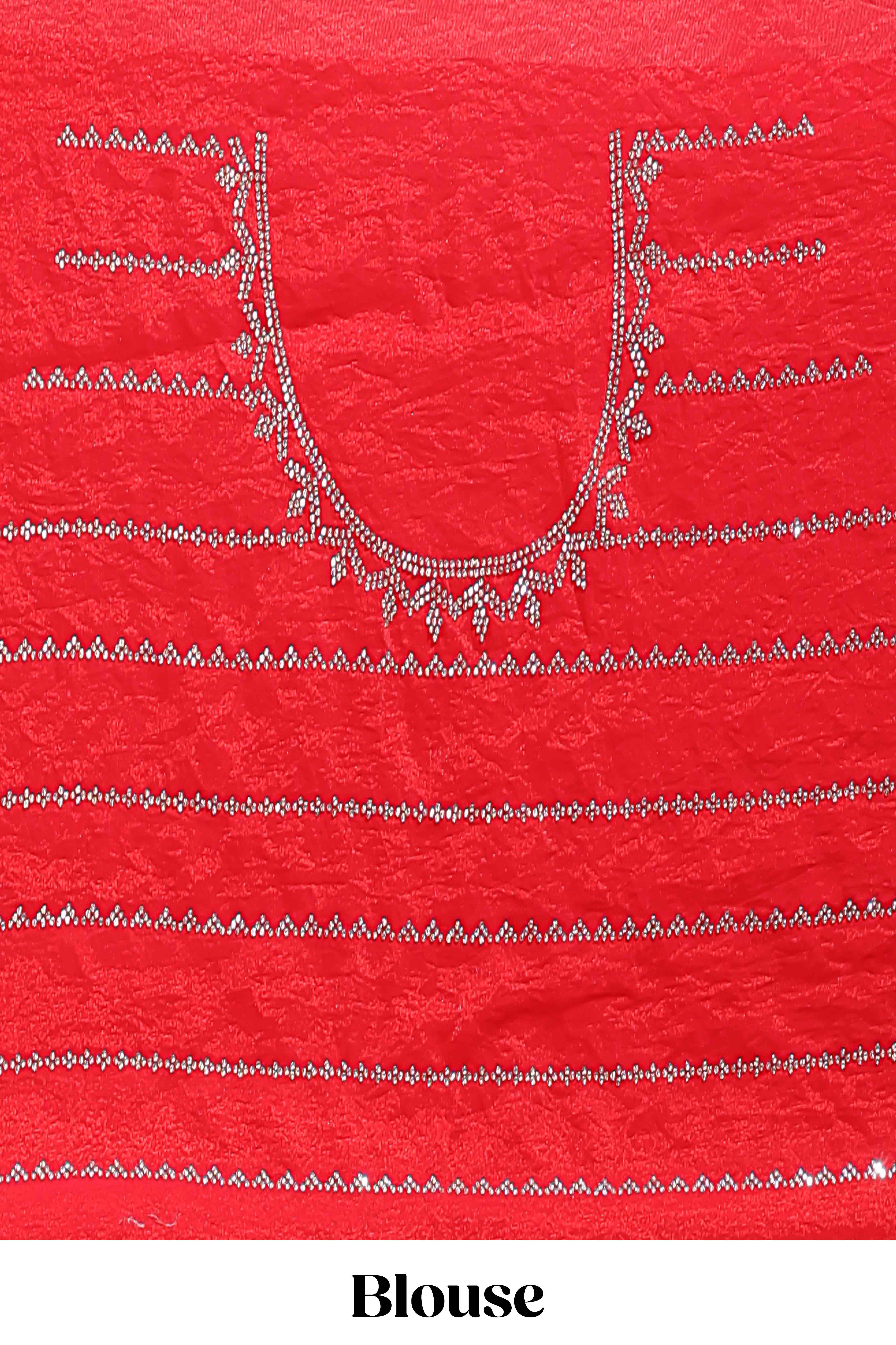 Pink geometric stone work designer saree with self scallop border and matching blouse