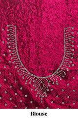 Maroon floral vine stone work designer saree with self scallop border and matching blouse