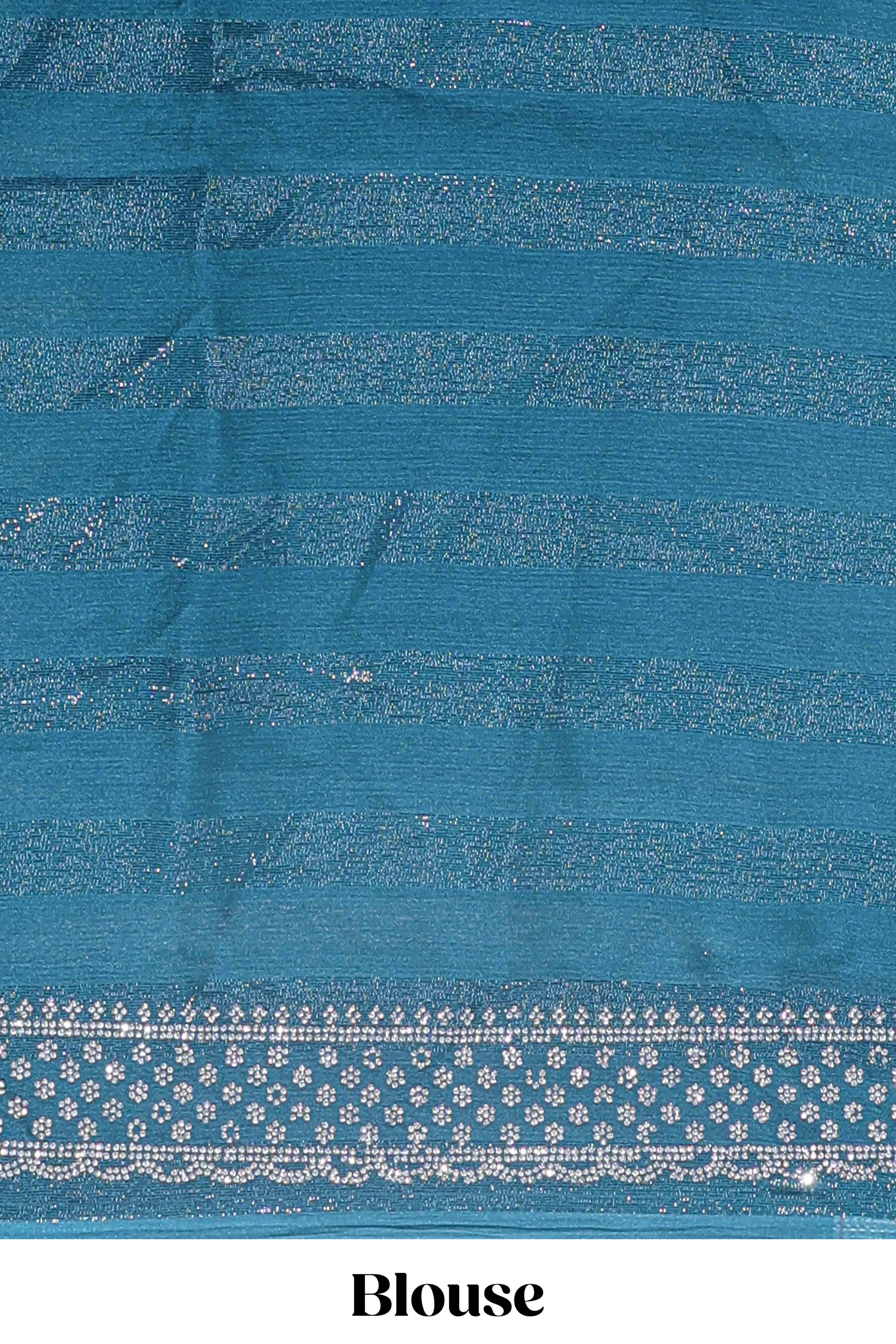 Forest green wave design stone work designer saree with self scallop border and matching blouse
