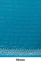 Bondi blue striped design stone work designer saree with self scallop border and matching blouse