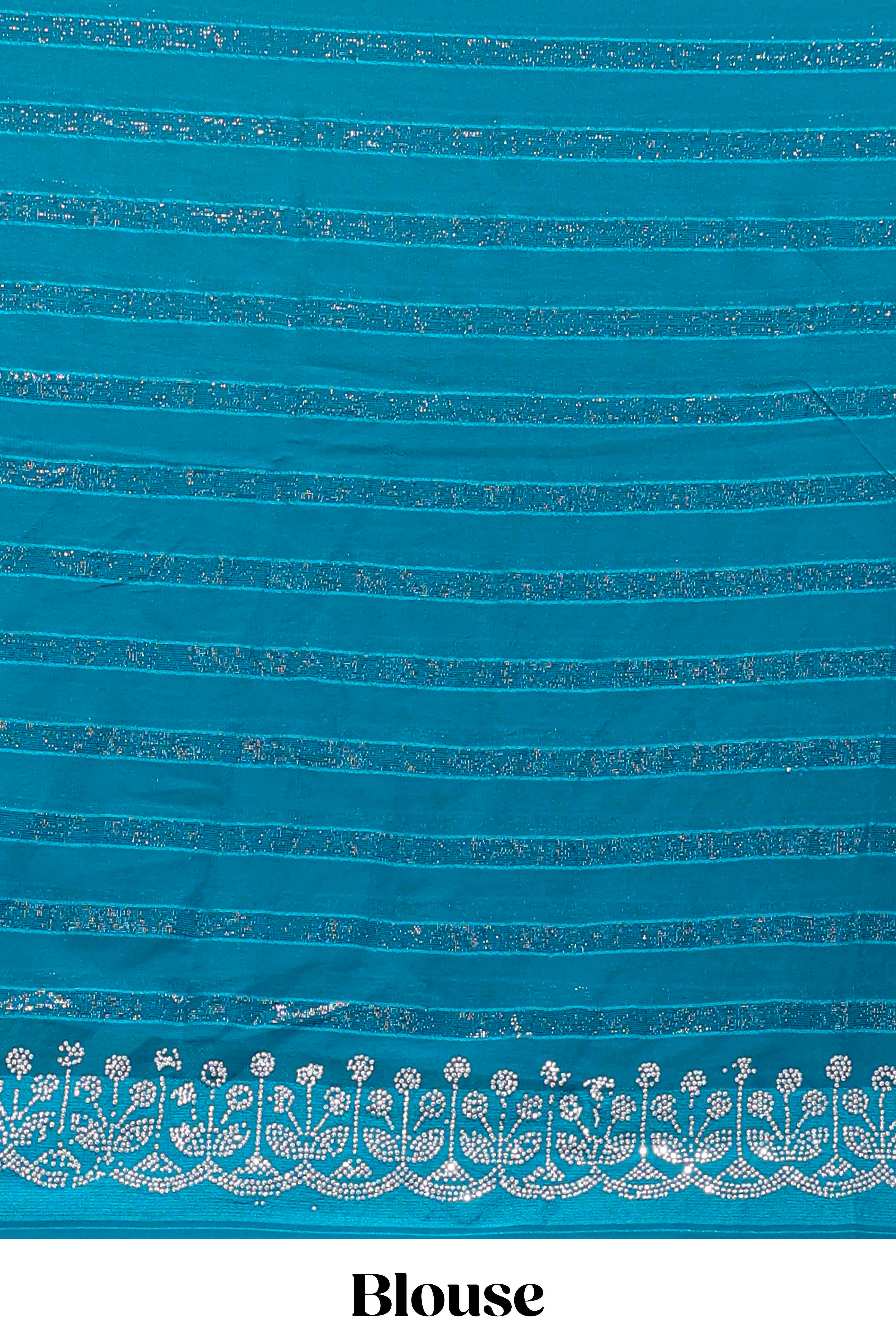 Bondi blue striped design stone work designer saree with self scallop border and matching blouse