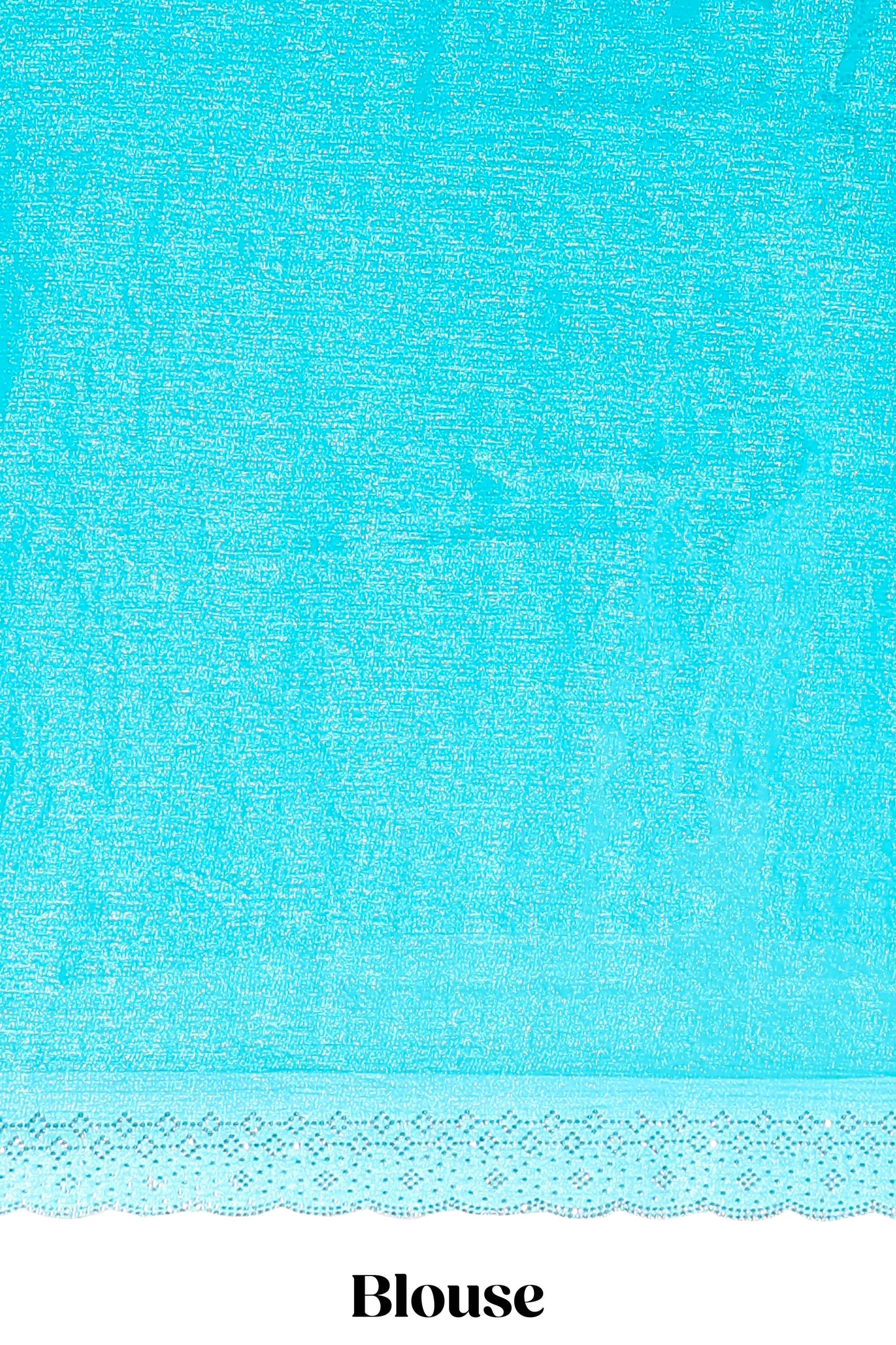 Turquiose blue floral motifs design stone work designer saree with self scallop border and matching blouse