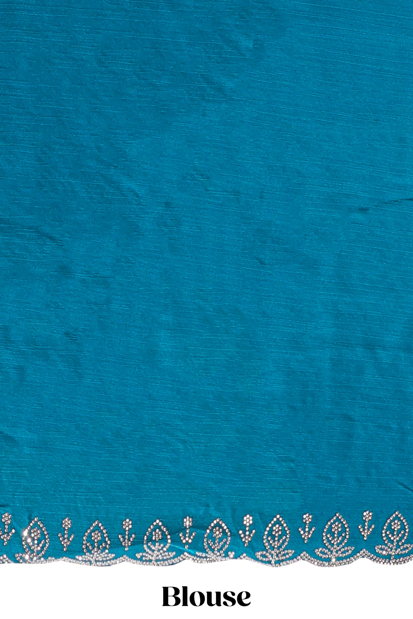 Midight green floral motifs design stone work designer saree with self floral scallop border and matching blouse