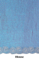Blue stone work designer saree with self heartin design scallop border and matching blouse