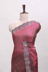 Maroon stone work designer saree with self heartin design scallop border and matching blouse