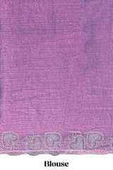 Puple stone work designer saree with self heartin design scallop border and matching blouse