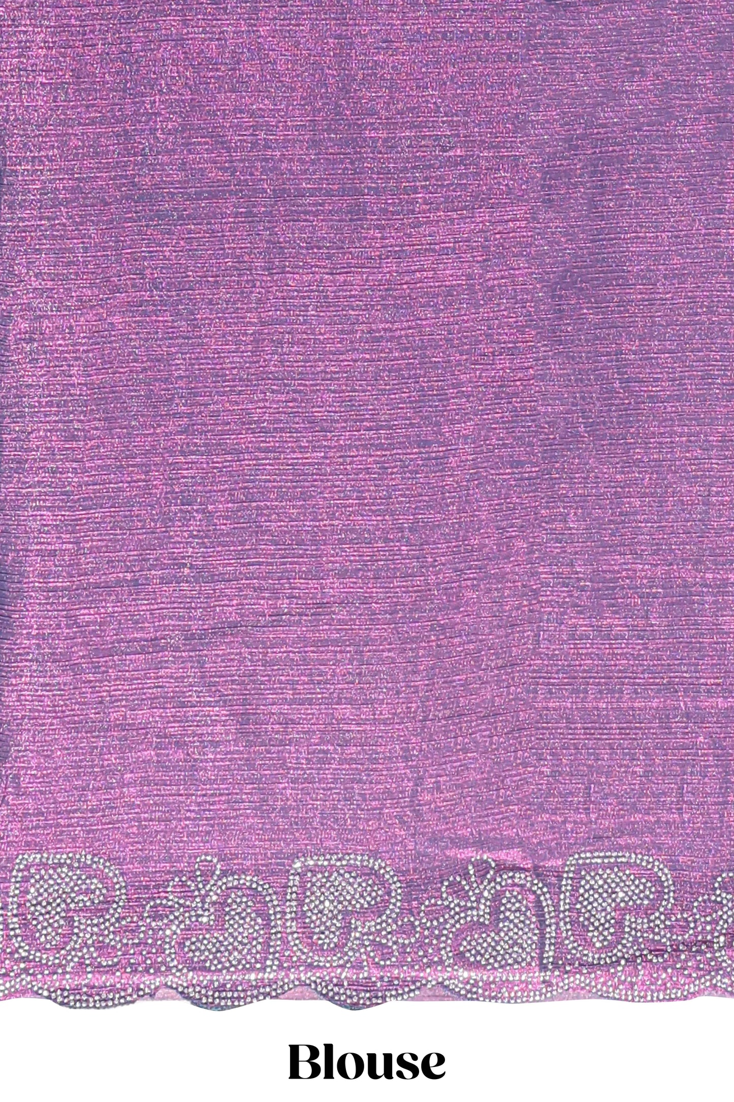 Puple stone work designer saree with self heartin design scallop border and matching blouse