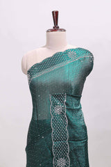 Green dotted stone work designer saree with self floral design scallop border and matching blouse