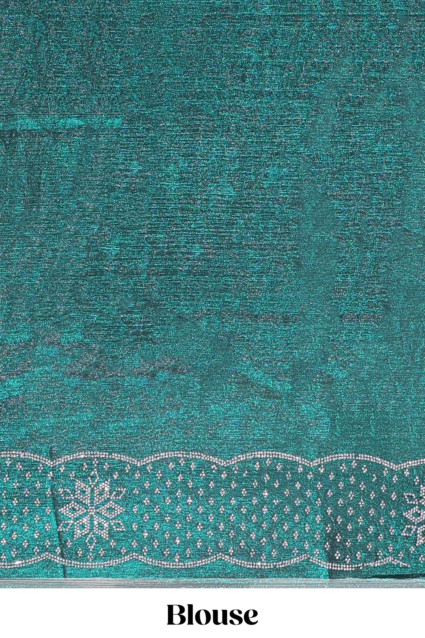 Green dotted stone work designer saree with self floral design scallop border and matching blouse